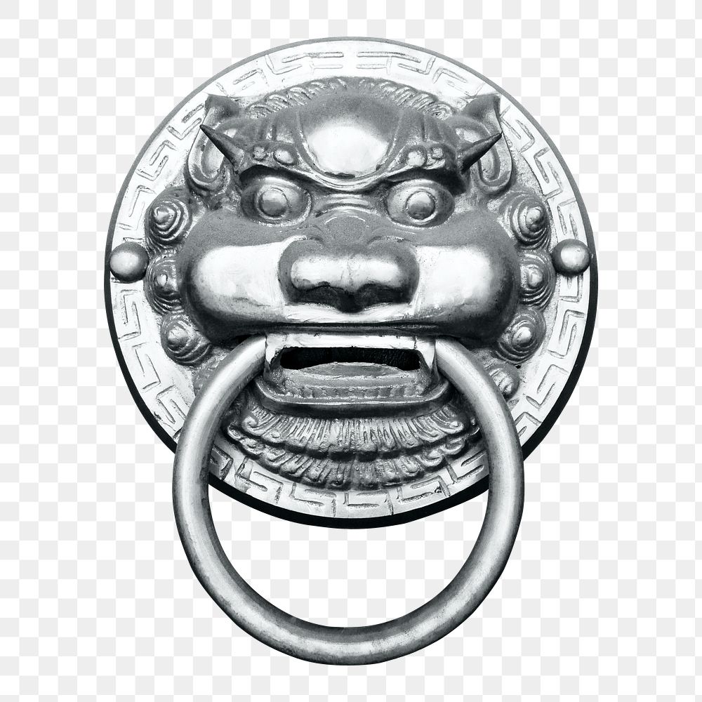 Lion door knocker png sticker, transparent background