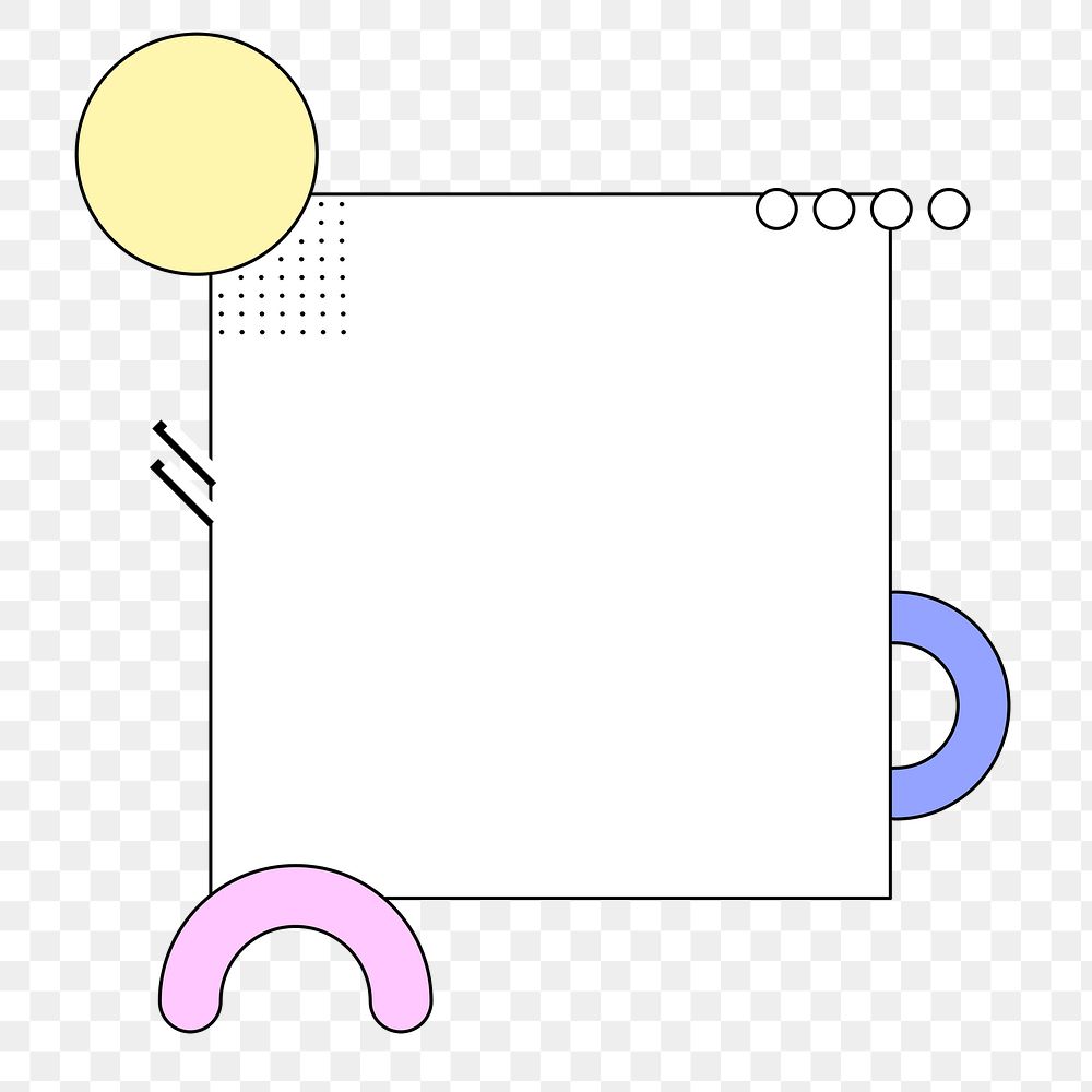 Square memphis frame png sticker, transparent background