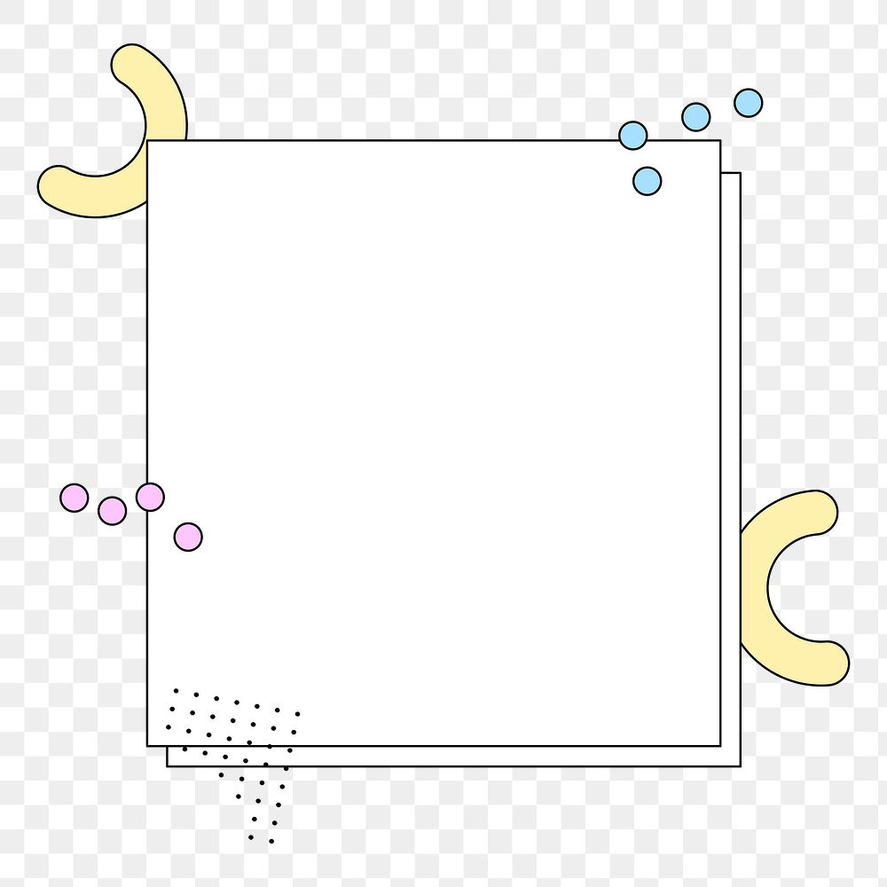 Square memphis frame png sticker, transparent background