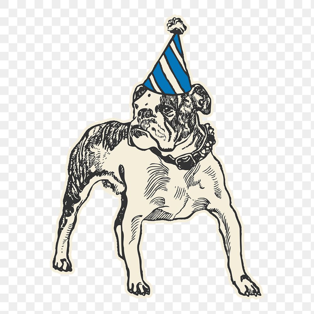 Bulldog party png sticker, transparent background, remixed from artworks by Moriz Jung