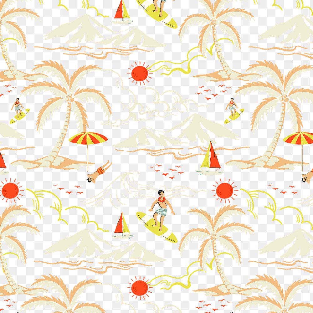 Summer holiday beach illustration pattern, transparent background