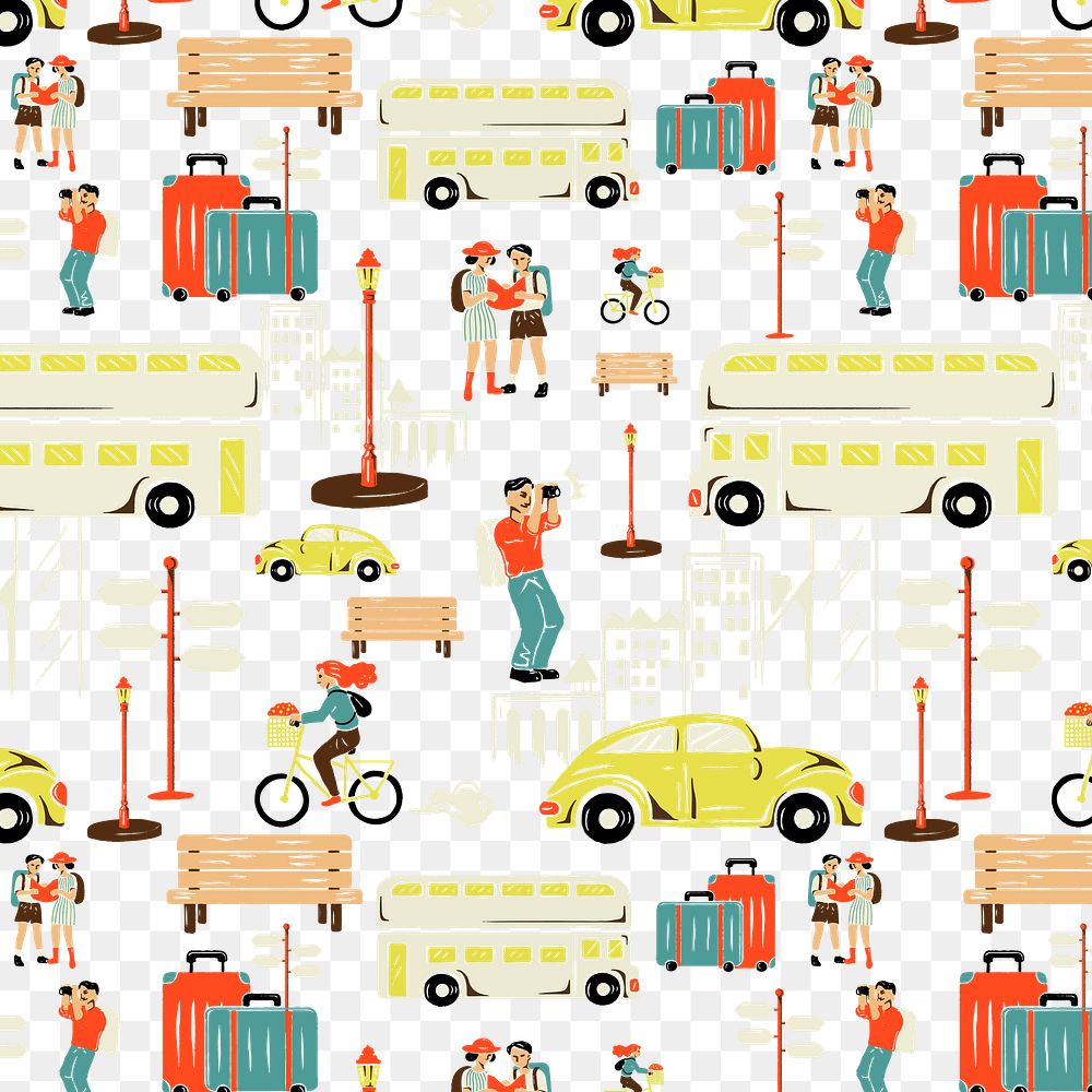 Png city tour illustration pattern, transparent background