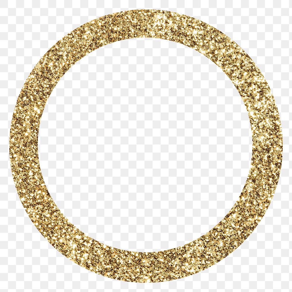 Png golden circle frame sticker, glitter design, transparent background
