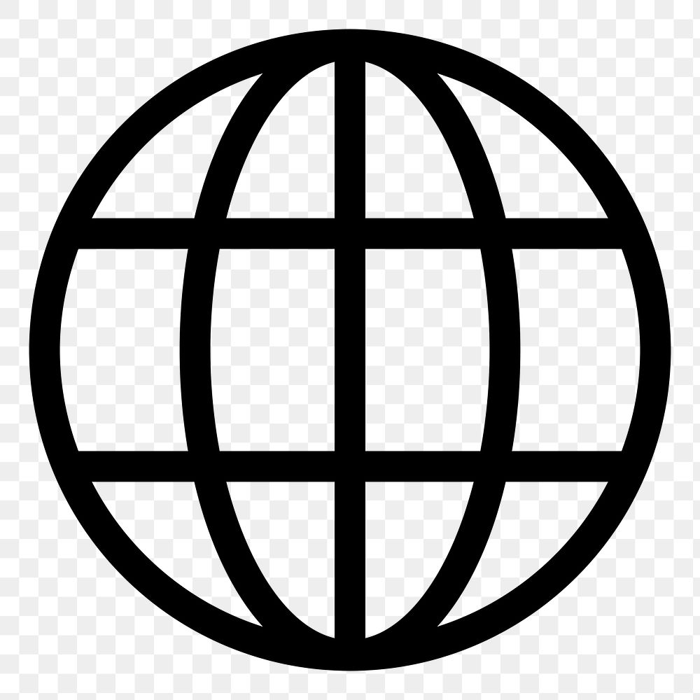 Grid globe png icon sticker, black, transparent background
