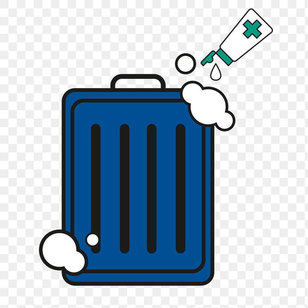 Sanitizer cleaning luggage png, healthcare graphic, transparent background