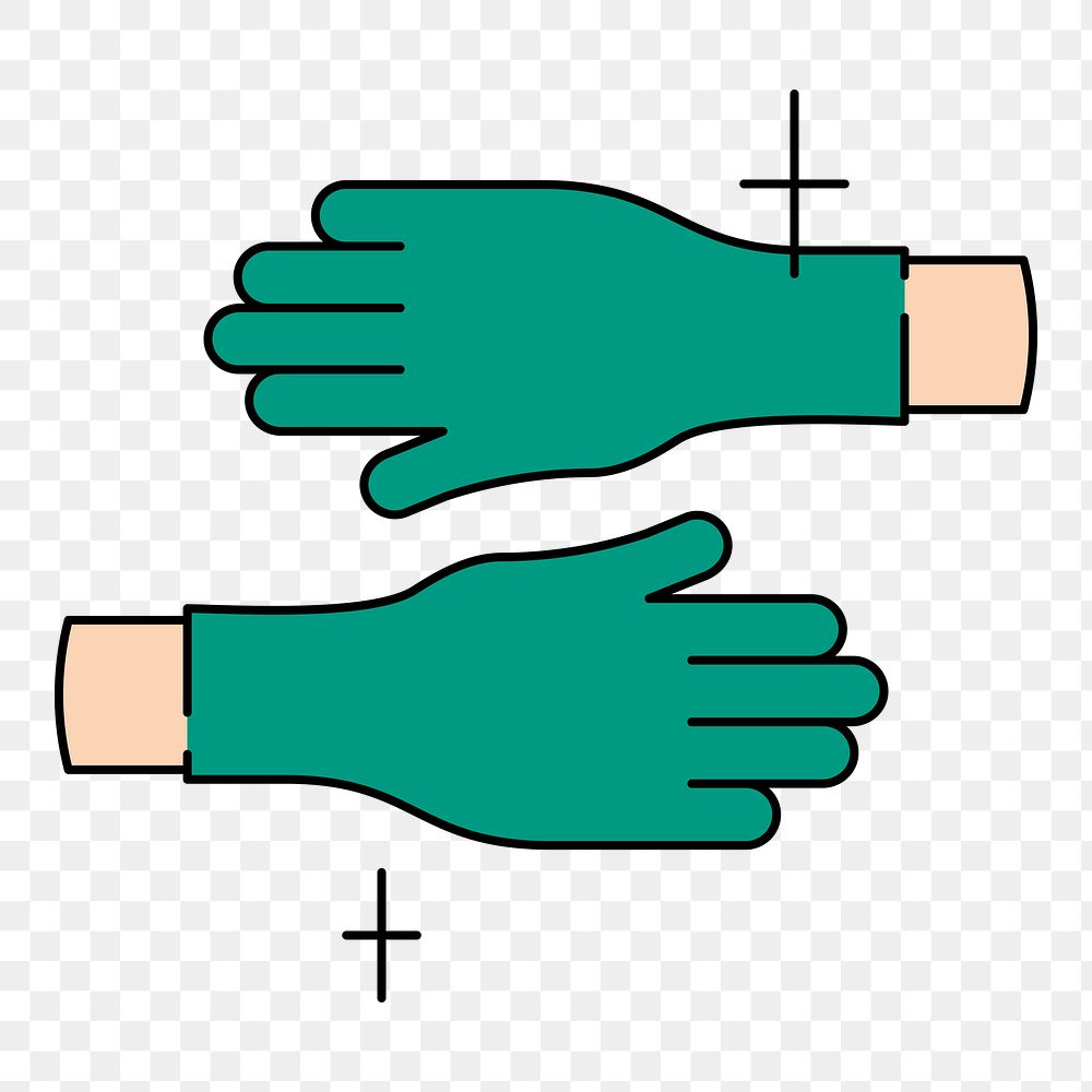 Hands wearing png surgical gloves, healthcare graphic, transparent background