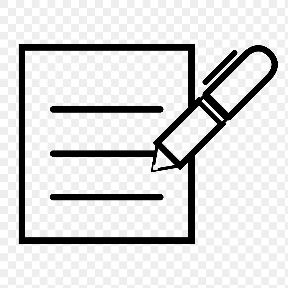Pen writing png sticker, on document icon, transparent background