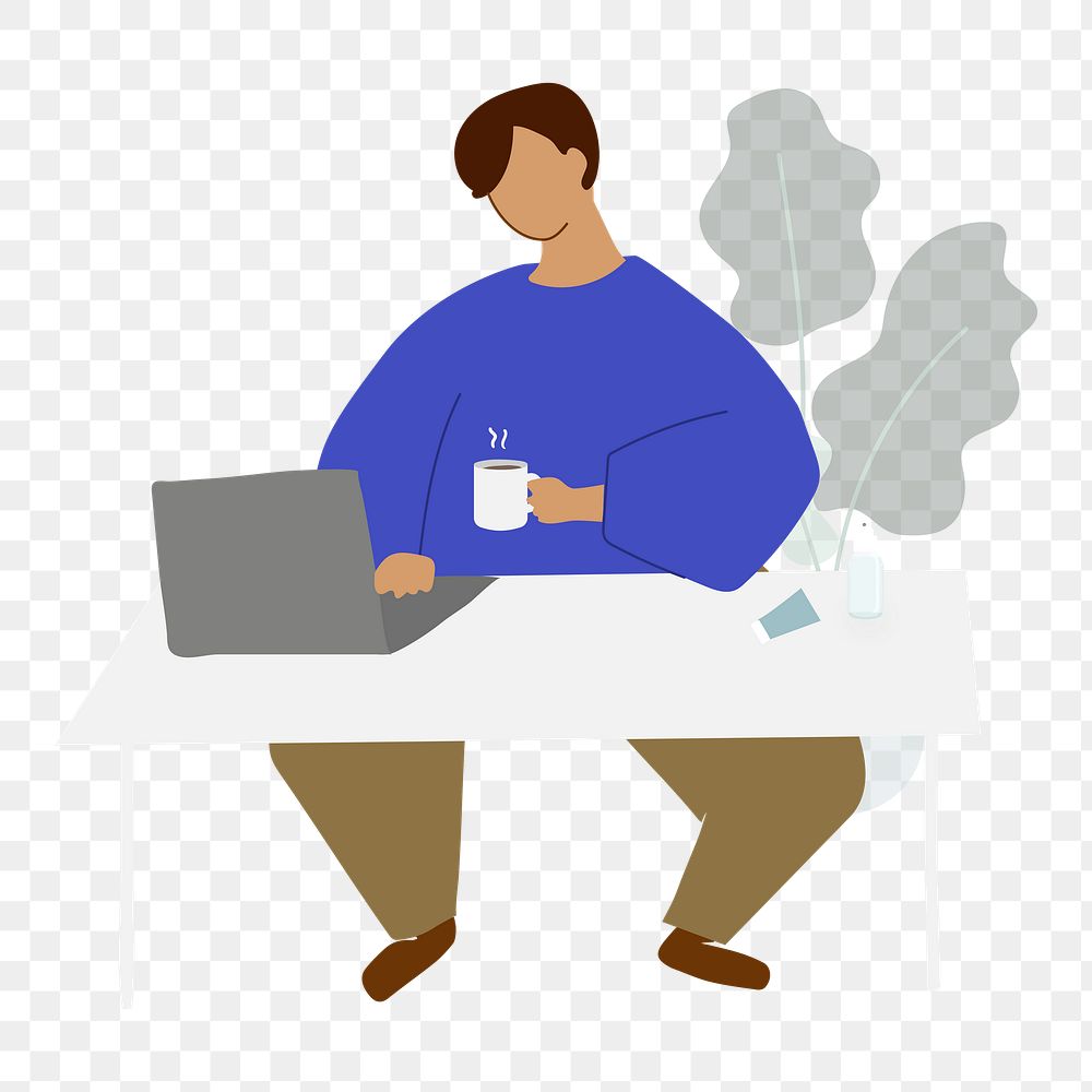 Man png working from home illustration, transparent background