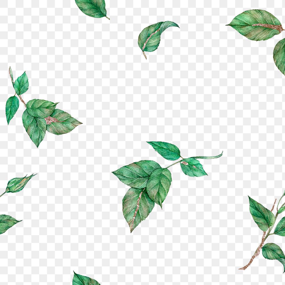 Green leaf png pattern overlay, transparent background