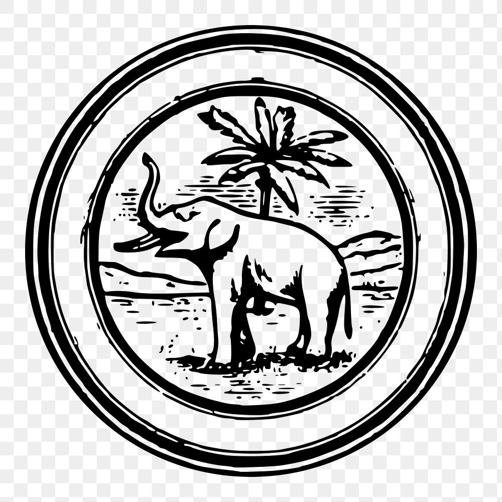 Elephant badge png sticker illustration, transparent background. Free public domain CC0 image.
