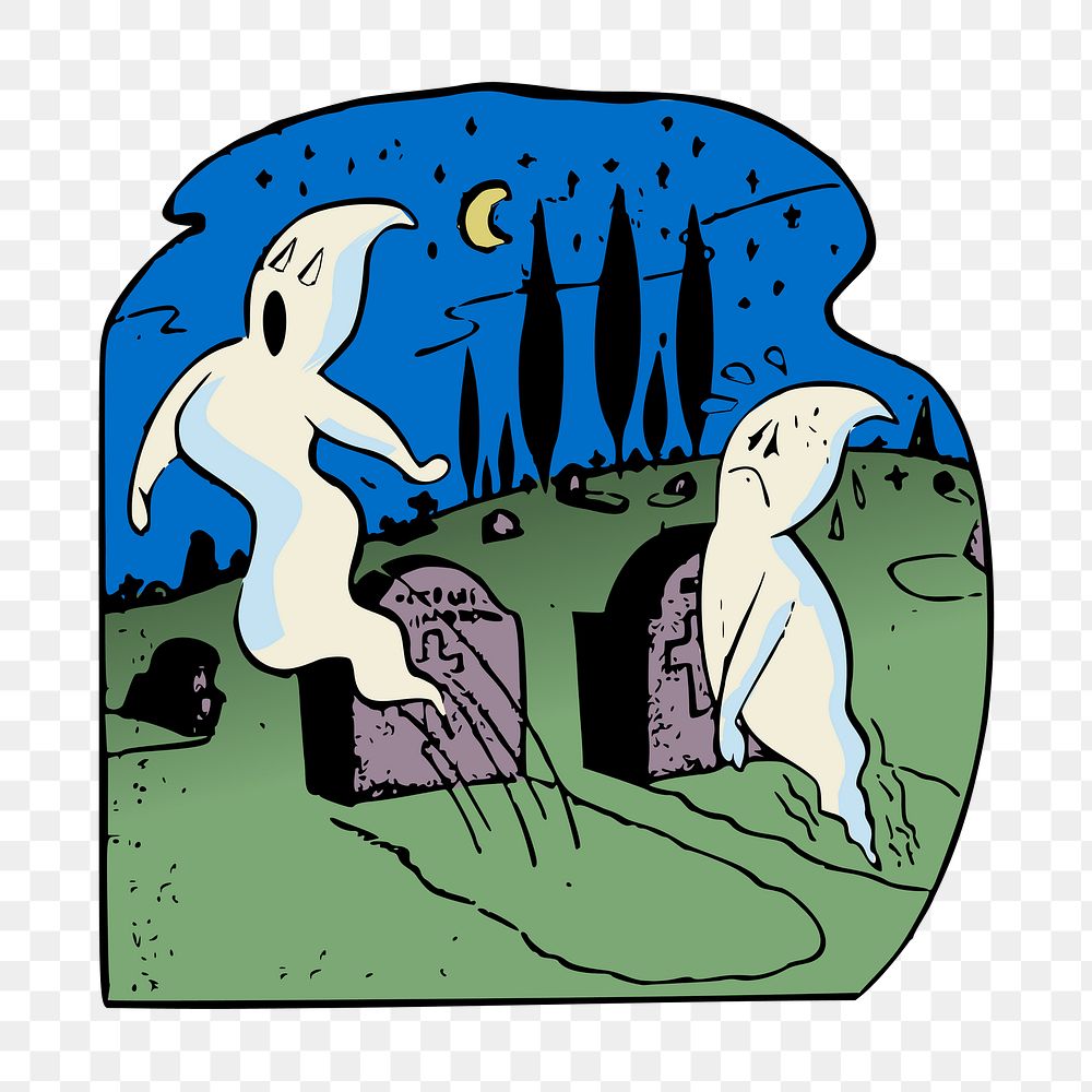 PNG Cute ghost tomb clipart, transparent background. Free public domain CC0 image.