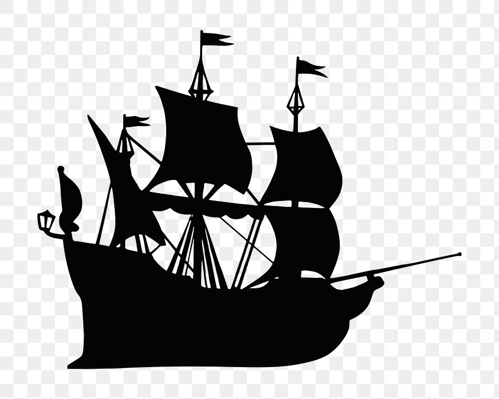 PNG Pirate ship silhouette clipart, transparent background. Free public domain CC0 image.