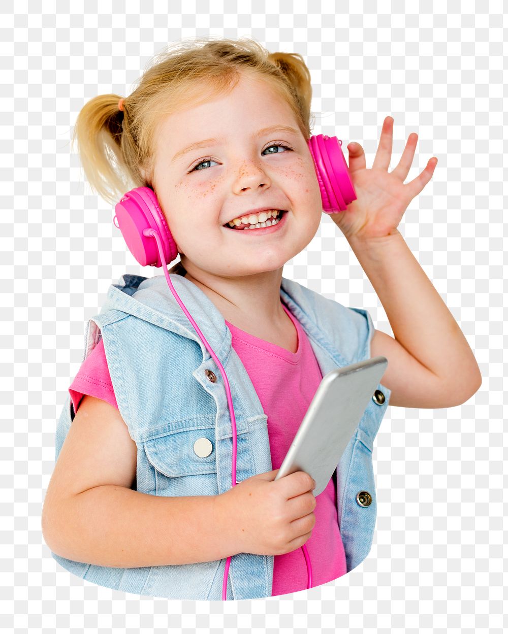 Png kid enjoying music sticker, transparent background