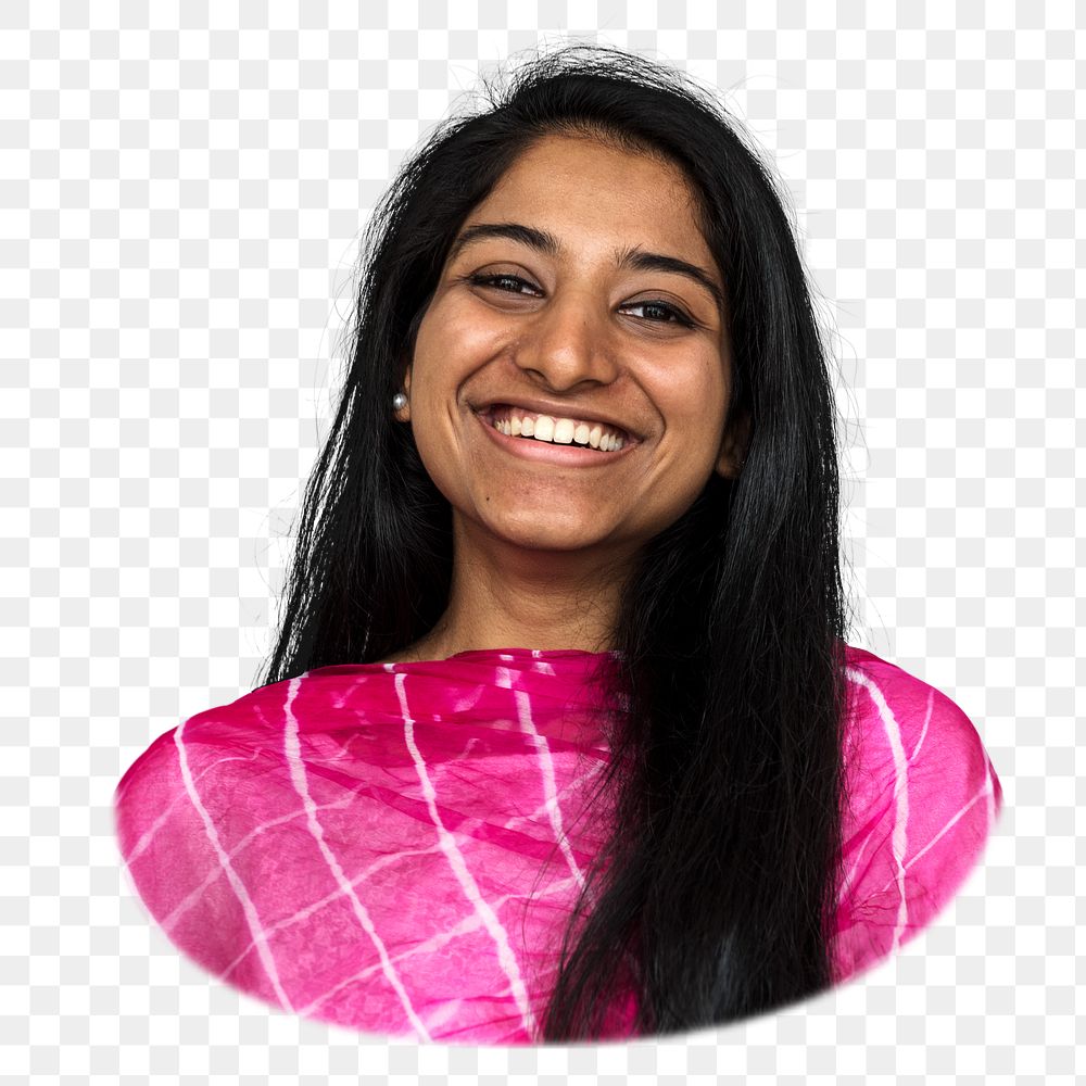 Indian woman smiling png sticker, transparent background