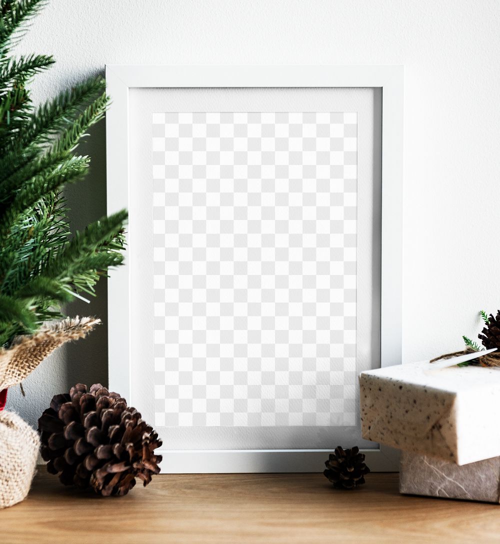 Festive photo png frame mockup, Christmas decor, transparent design