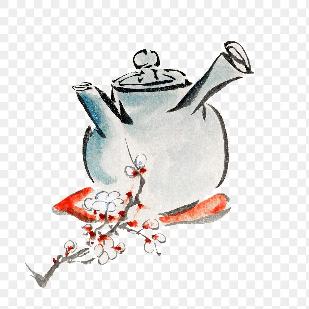 Japanese teapot png sticker, transparent background.    Remastered by rawpixel. 