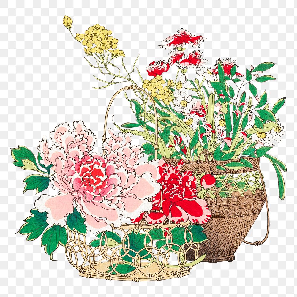 Japanese flower basket png on transparent background.    Remastered by rawpixel. 