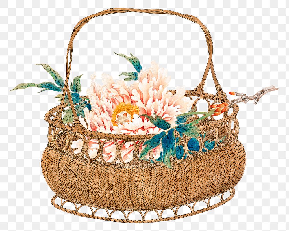 Japanese flower basket png on transparent background.    Remastered by rawpixel. 