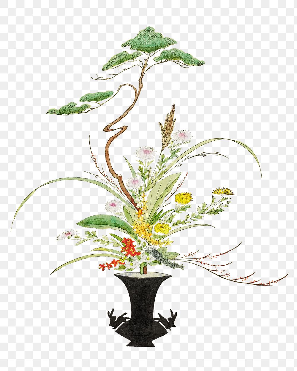 Japanese flower arrangement png on transparent background.    Remastered by rawpixel. 