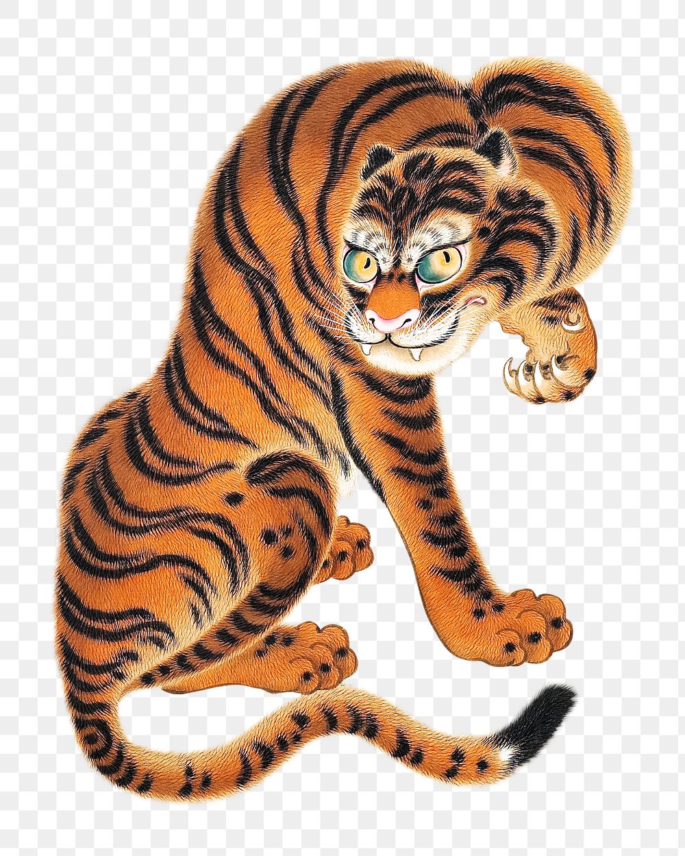 Png Tiger Cleaning Its Paw, transparent background. Remastered by rawpixel. 