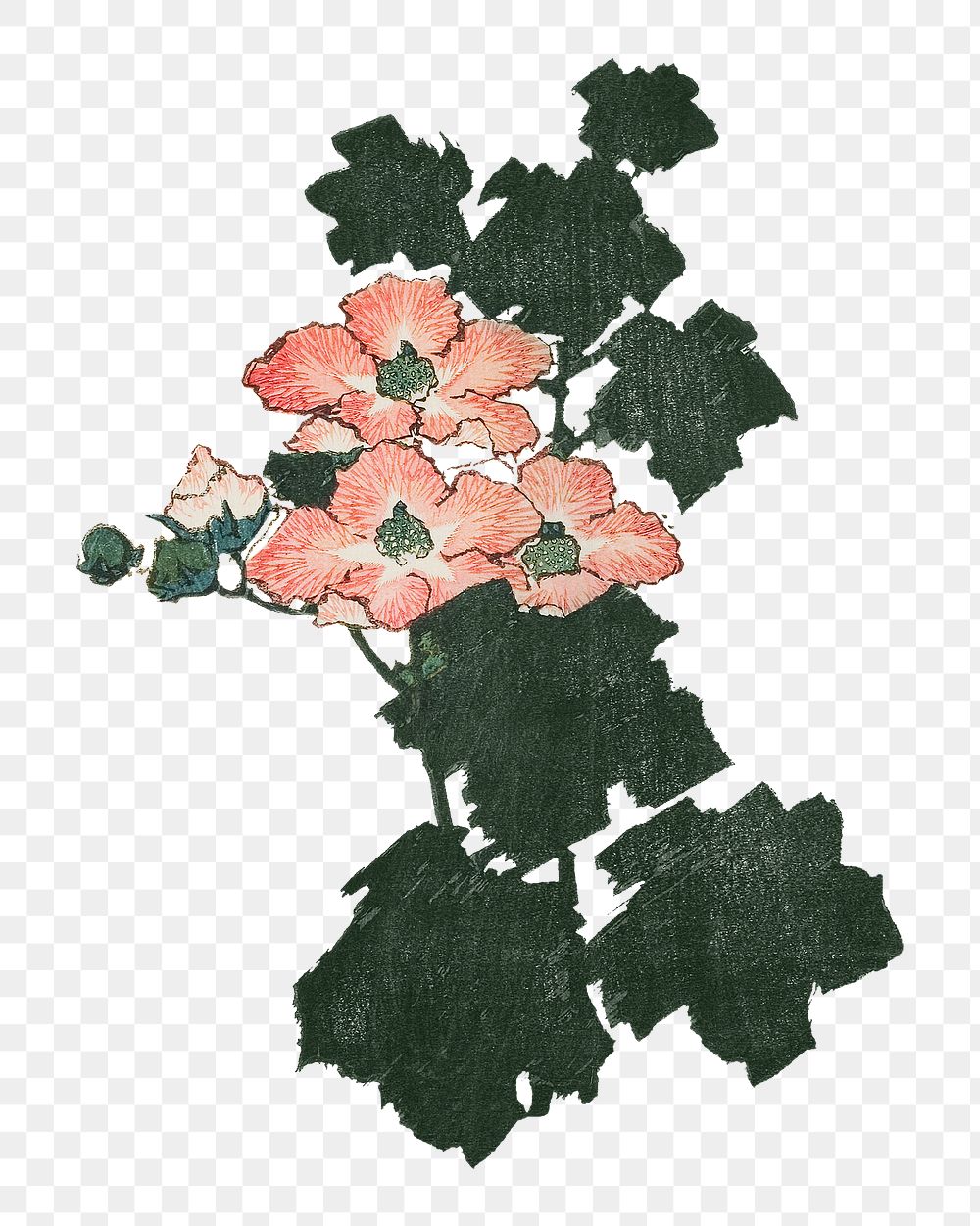 Hokusai’s red roses png on transparent background. Remastered by rawpixel. 