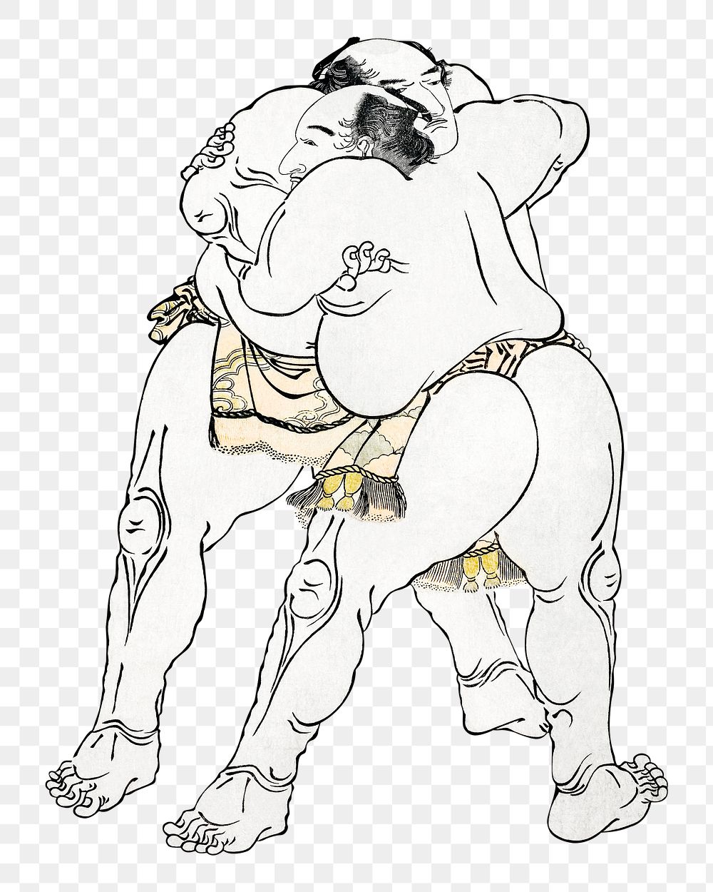 Hokusai&rsquo;s sumo wrestlers png on transparent background. Remastered by rawpixel. 
