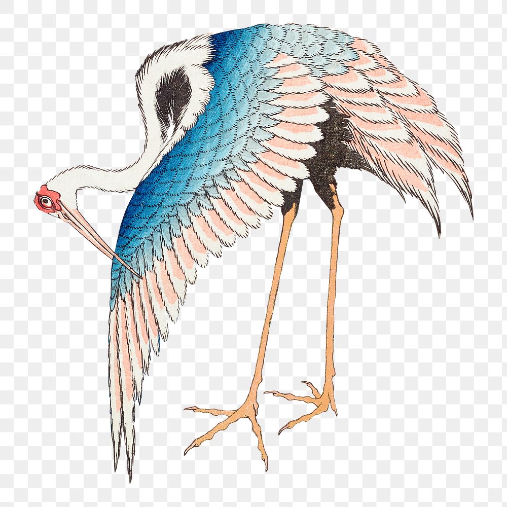 Hokusai's crane png on transparent background.    Remastered by rawpixel. 