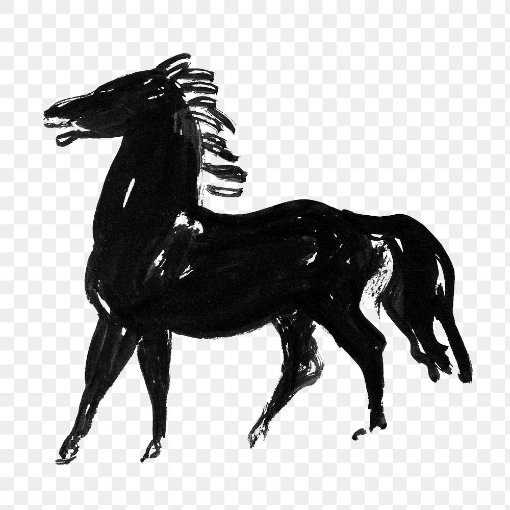 Vintage horse png silhouette painting, transparent background.    Remastered by rawpixel. 