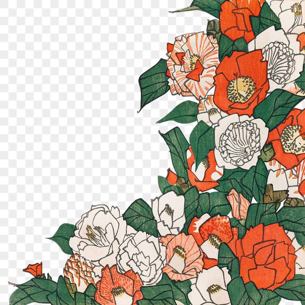 Vintage camellia flowers png on transparent background.    Remastered by rawpixel. 