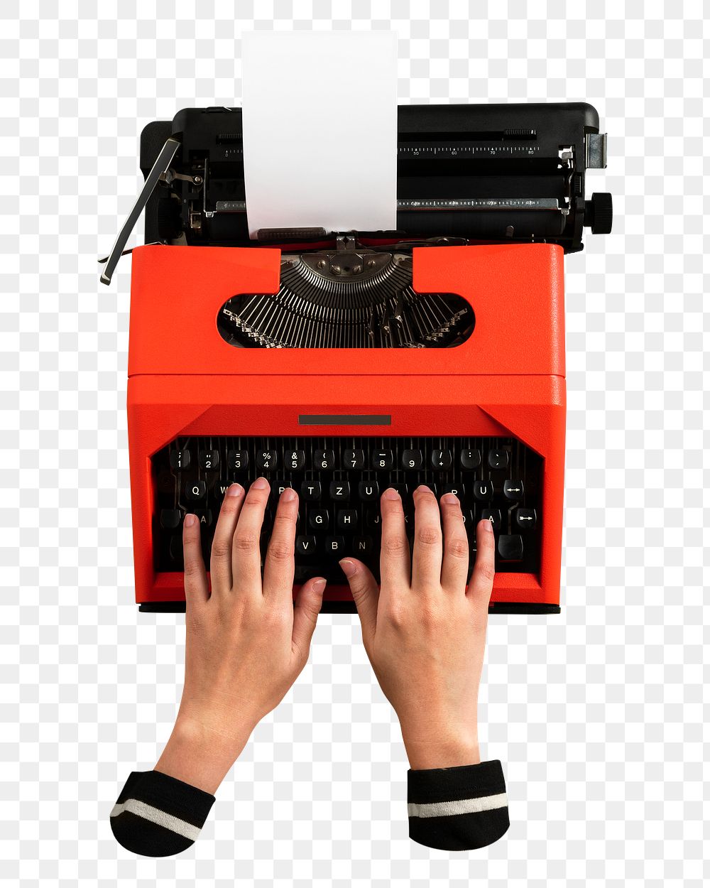 Png red retro typewriter sticker, transparent background