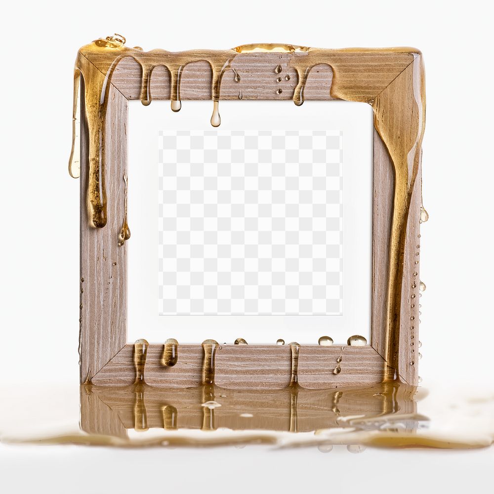 Photo frame png mockup, dripping honey, transparent design