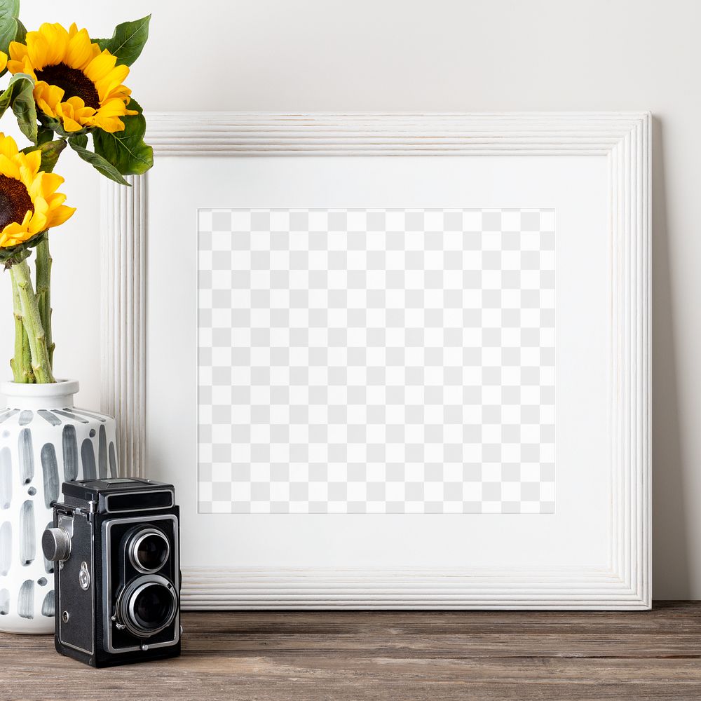 Photo frame png mockup, flower vase decor, transparent design