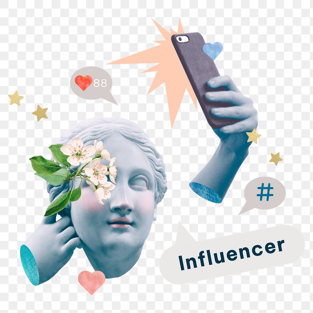 Influencer png word sticker, mixed media design , transparent background