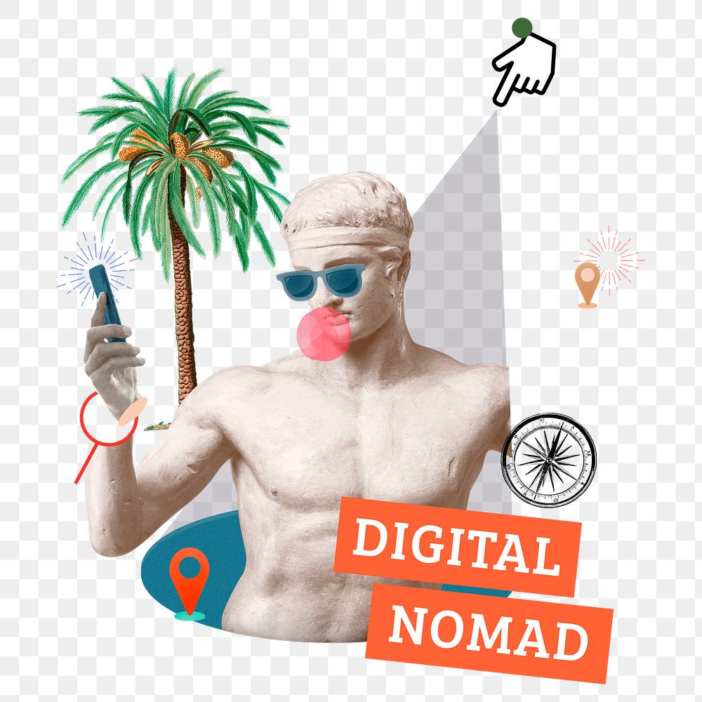 Digital nomad png word sticker, mixed media design, transparent background