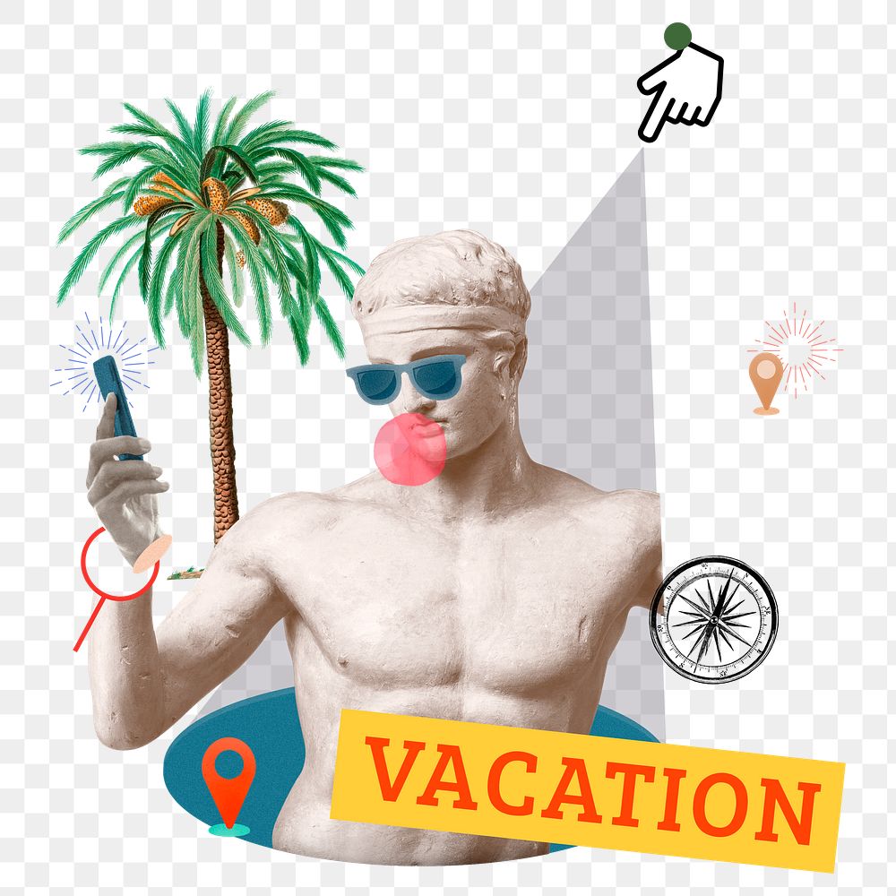 Vacation png word sticker, mixed media design, transparent background