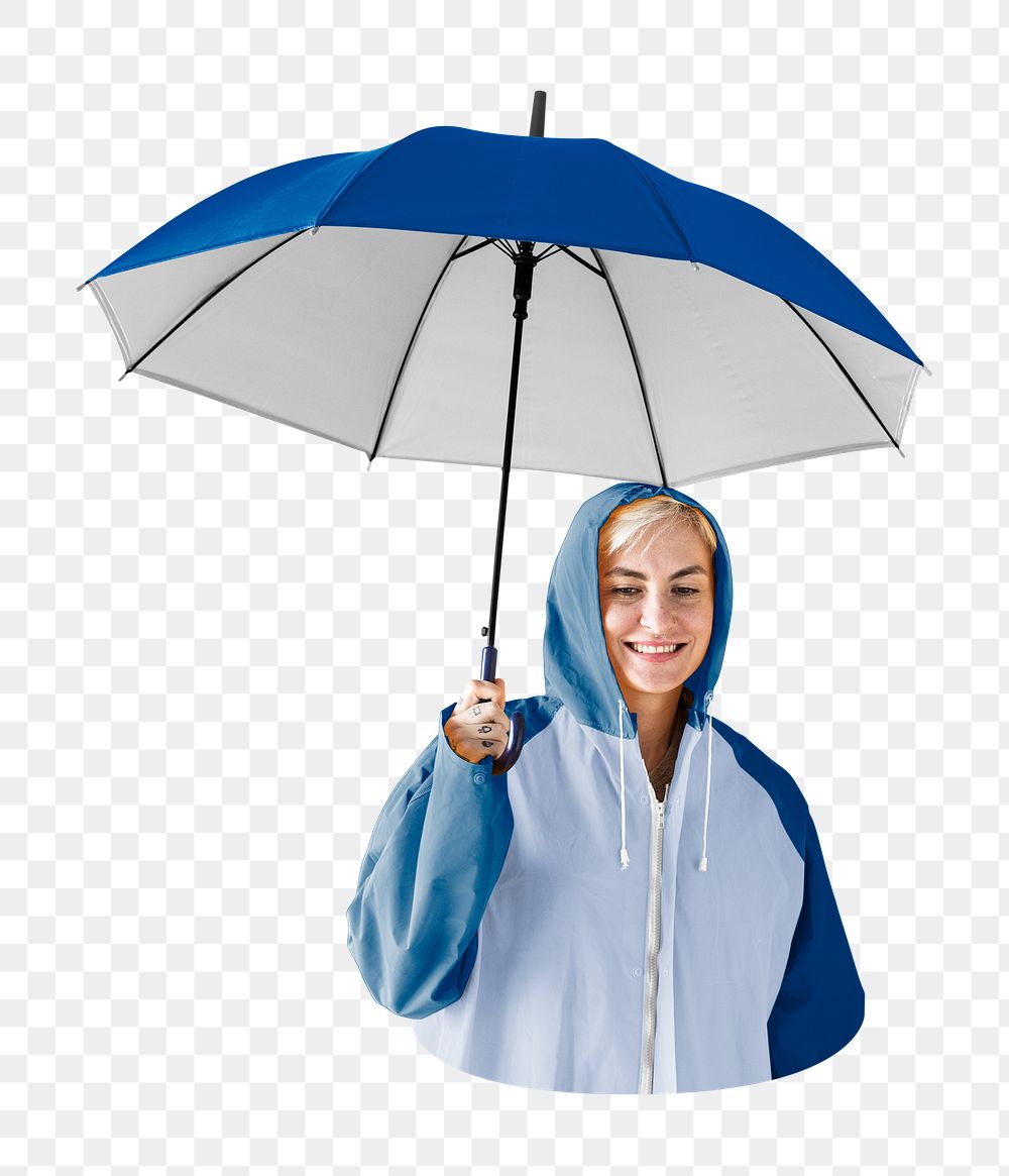 Png woman with umbrella sticker, transparent background