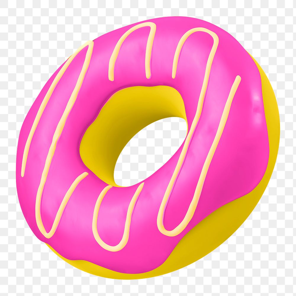 Pink donut png 3D sticker, transparent background