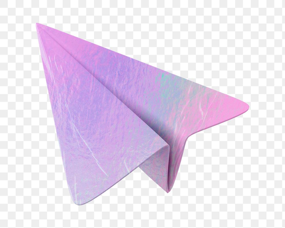 Holographic paper plane png 3D sticker, transparent background
