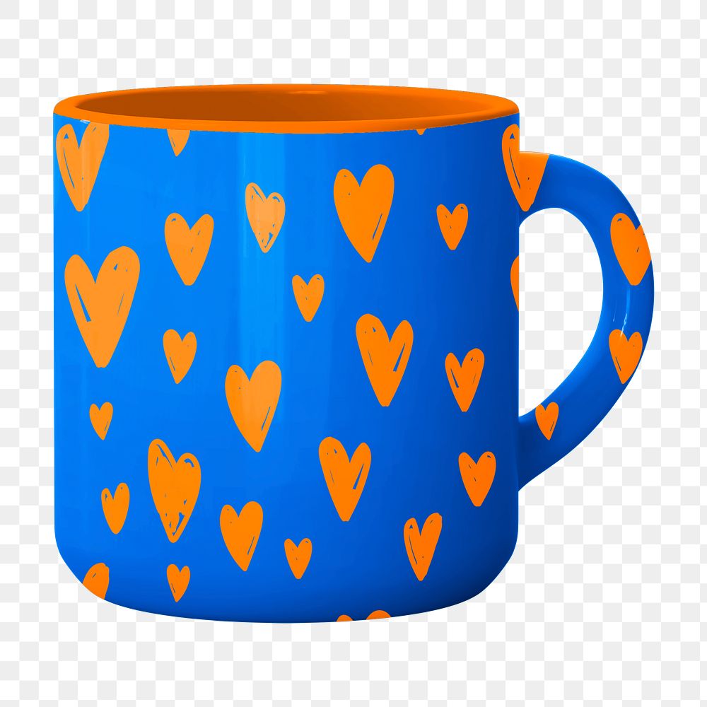 Heart coffee mug png 3D sticker, transparent background