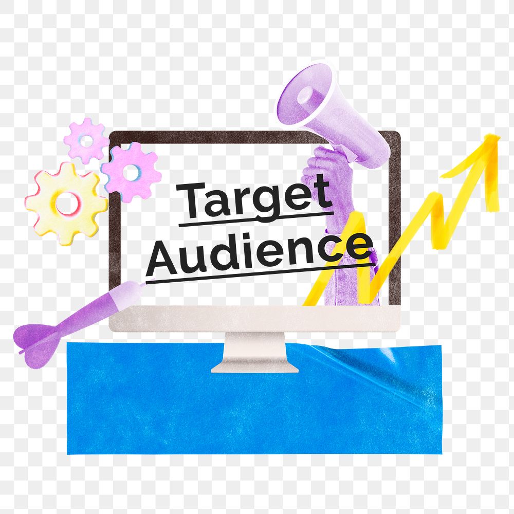 Target audience png word sticker, mixed media design, transparent background