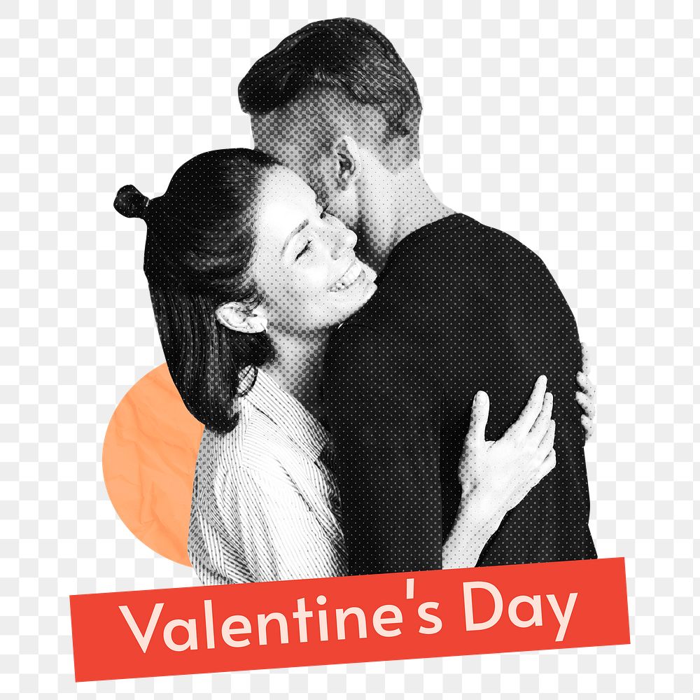 Valentine's day png word sticker, mixed media design, transparent background
