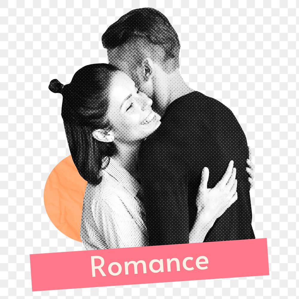 Romance png word sticker, mixed media design, transparent background