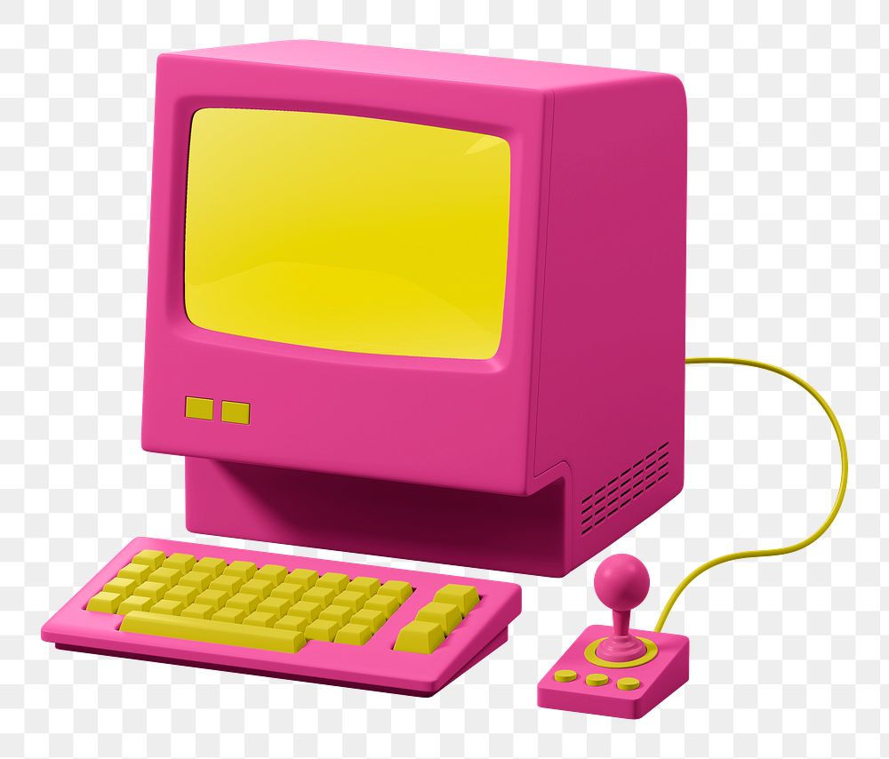 Pink retro computer png 3D sticker, transparent background