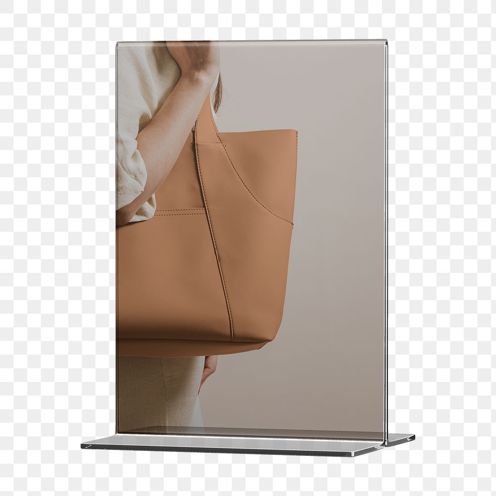 Sign holder png sticker, women's bag ad, transparent background