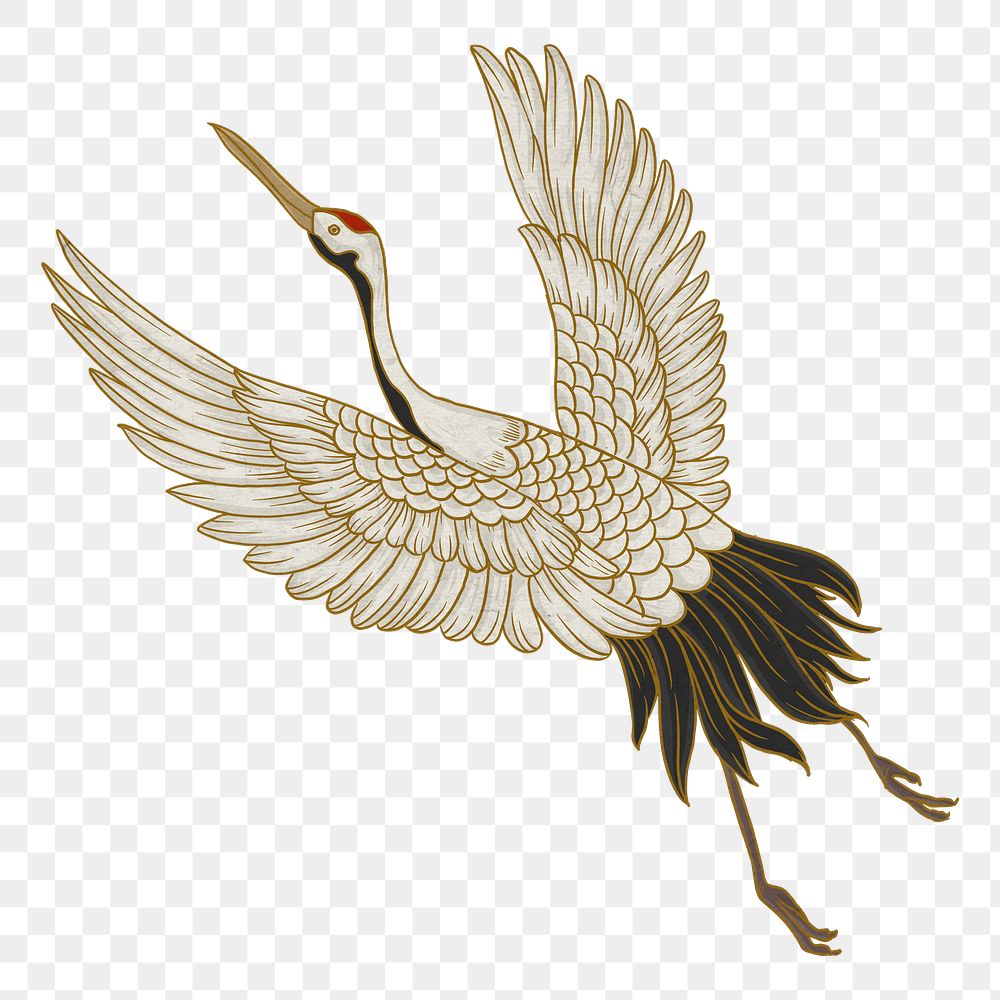 Watanabe's crane bird png, oriental animal illustration, transparent background