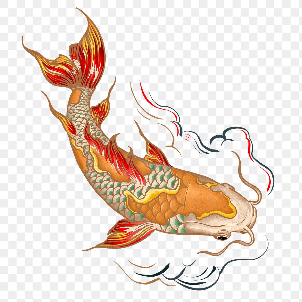 Koi fish png sticker, vintage Japanese animal illustration, transparent background