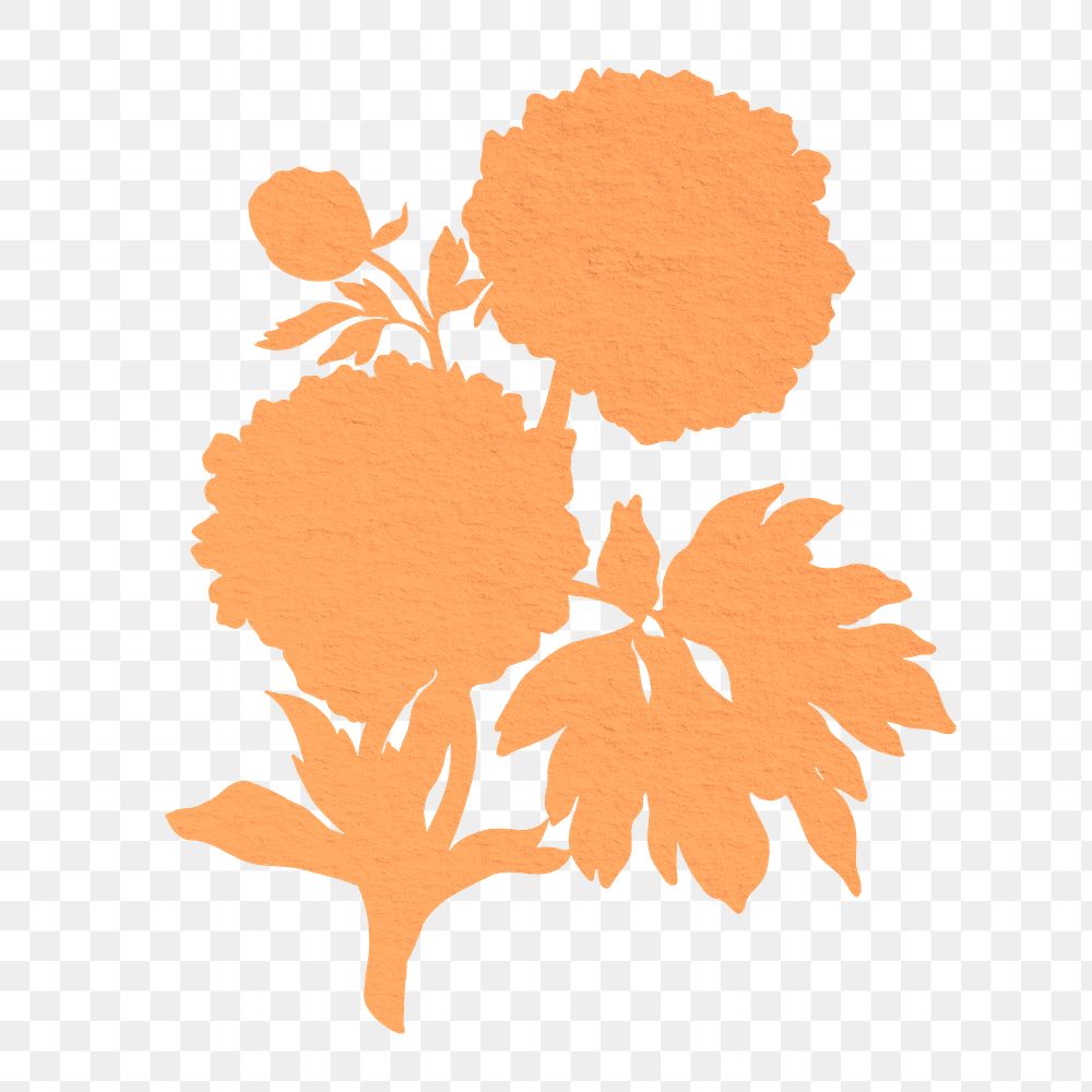 Silhouette flower png aesthetic orange peony ukiyo-e sticker, transparent background
