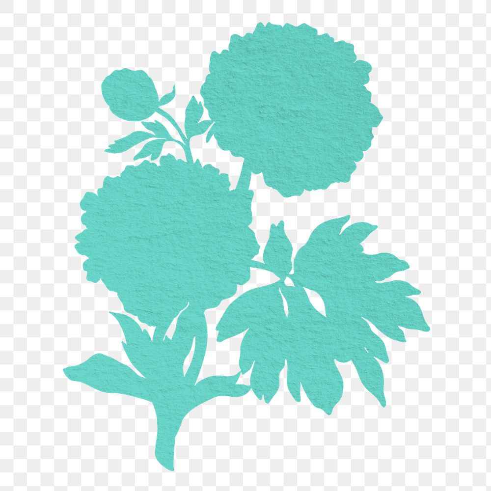 Silhouette flower png aesthetic green peony ukiyo-e sticker, transparent background