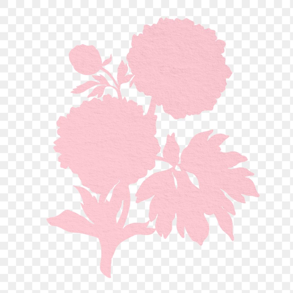 Silhouette flower png aesthetic pink peony ukiyo-e sticker, transparent background