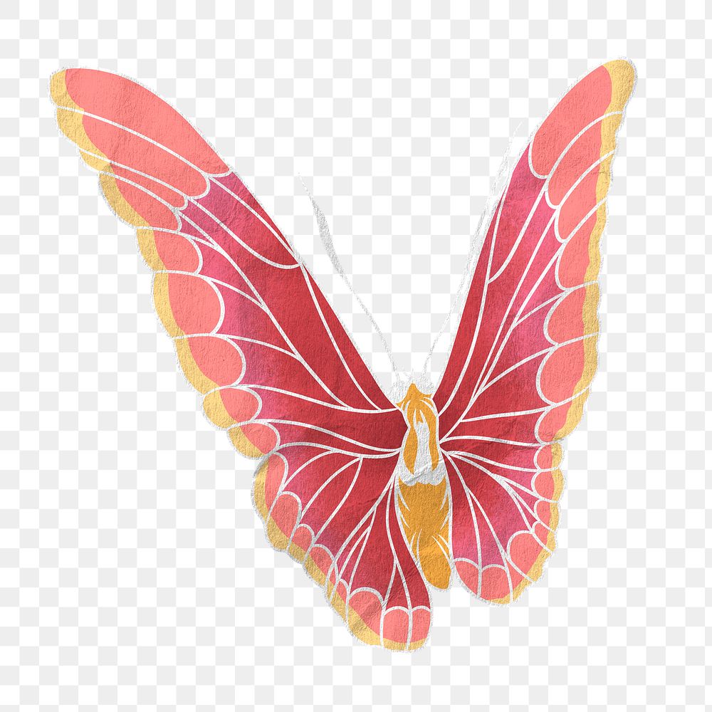 Pink aesthetic butterfly png sticker, vintage insect illustration, transparent background